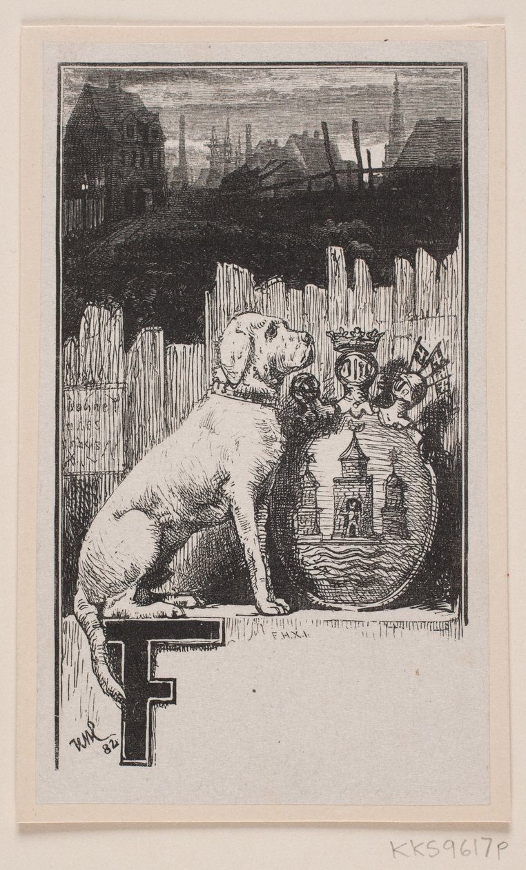 Initiaalvignet."F" met een hond en het wapen van Kopenhagen door F. Hendriksen