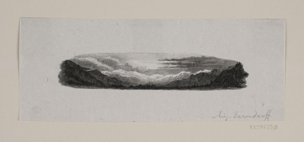 Vignet. Besneeuwde Bergen door F. Hendriksen