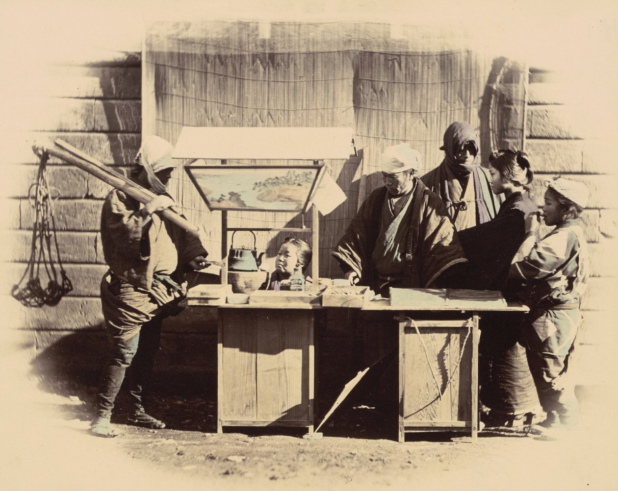 Straatverfrissingskraampjes, c. 1865 door Felice Beato