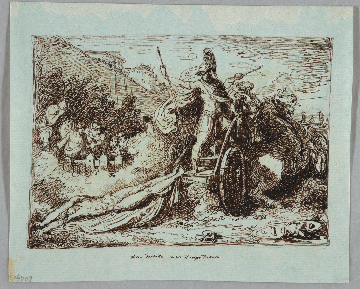 Achilles sleept het lichaam van Hector door Felice Giani