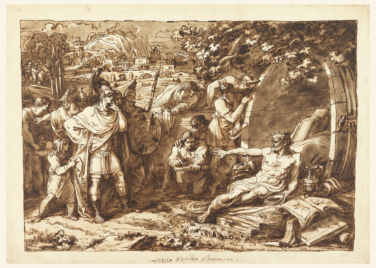 Alexander de Grote en Diogenes door Felice Giani