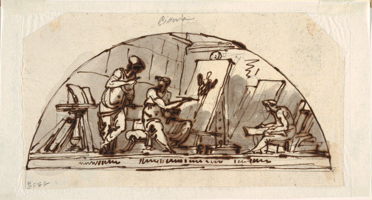 Lunet met allegorie van schilderkunst door Felice Giani