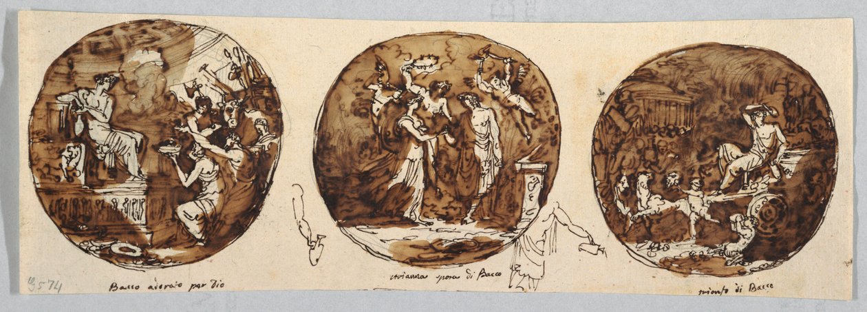 Drie Bacchus-onderwerpen: Bacchus aanbeden door Felice Giani