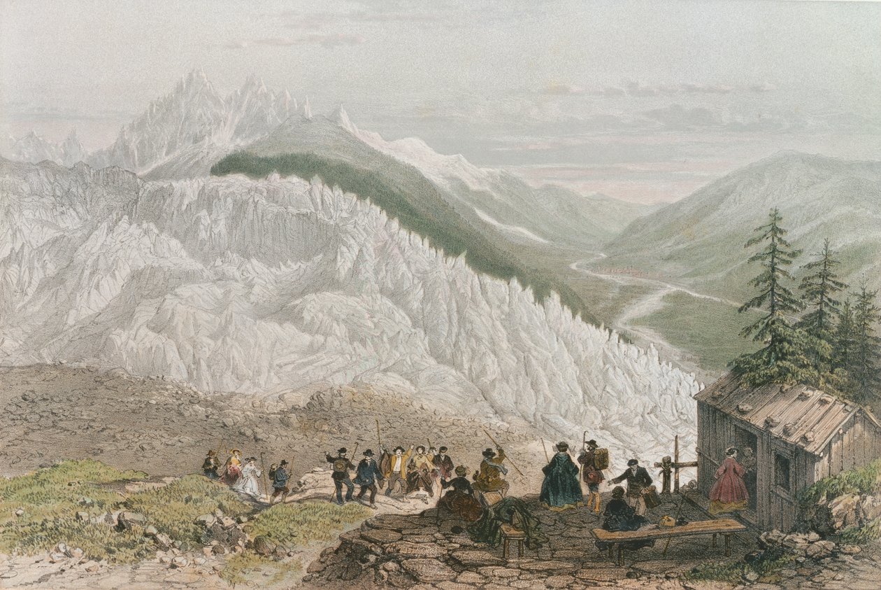 De gletsjer en de Chamonix-vallei, gegraveerd door Adolphe Bayot (1810-66) midden 19e eeuw door Felix Benoist