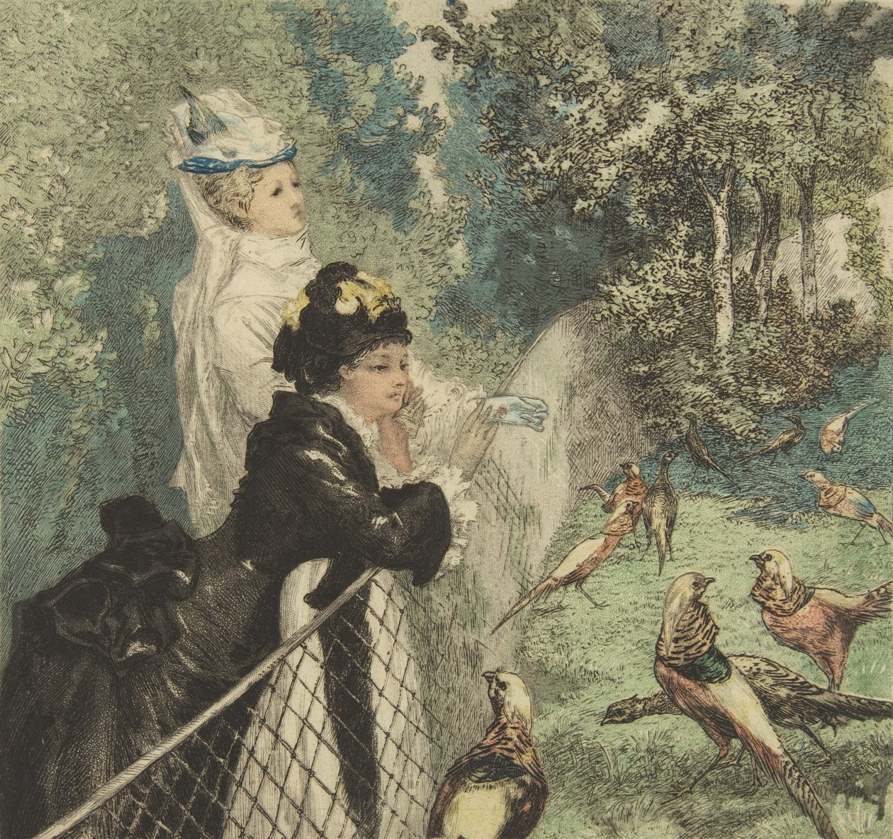 In de dierentuin, ca. 1873 door Felix Bracquemond