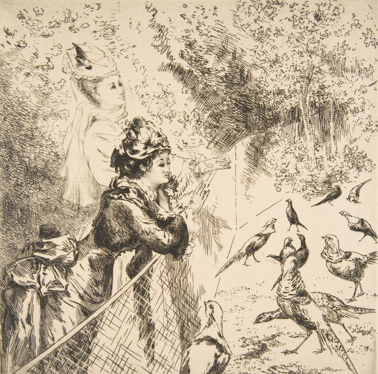 In de dierentuin, ca. 1873 door Felix Bracquemond