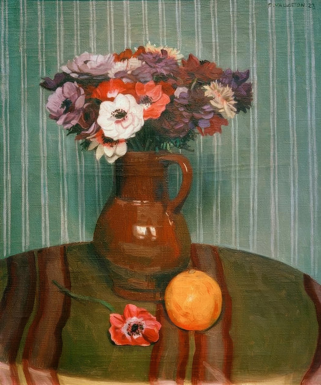 Anemonen en sinaasappel door Felix Edouard Vallotton