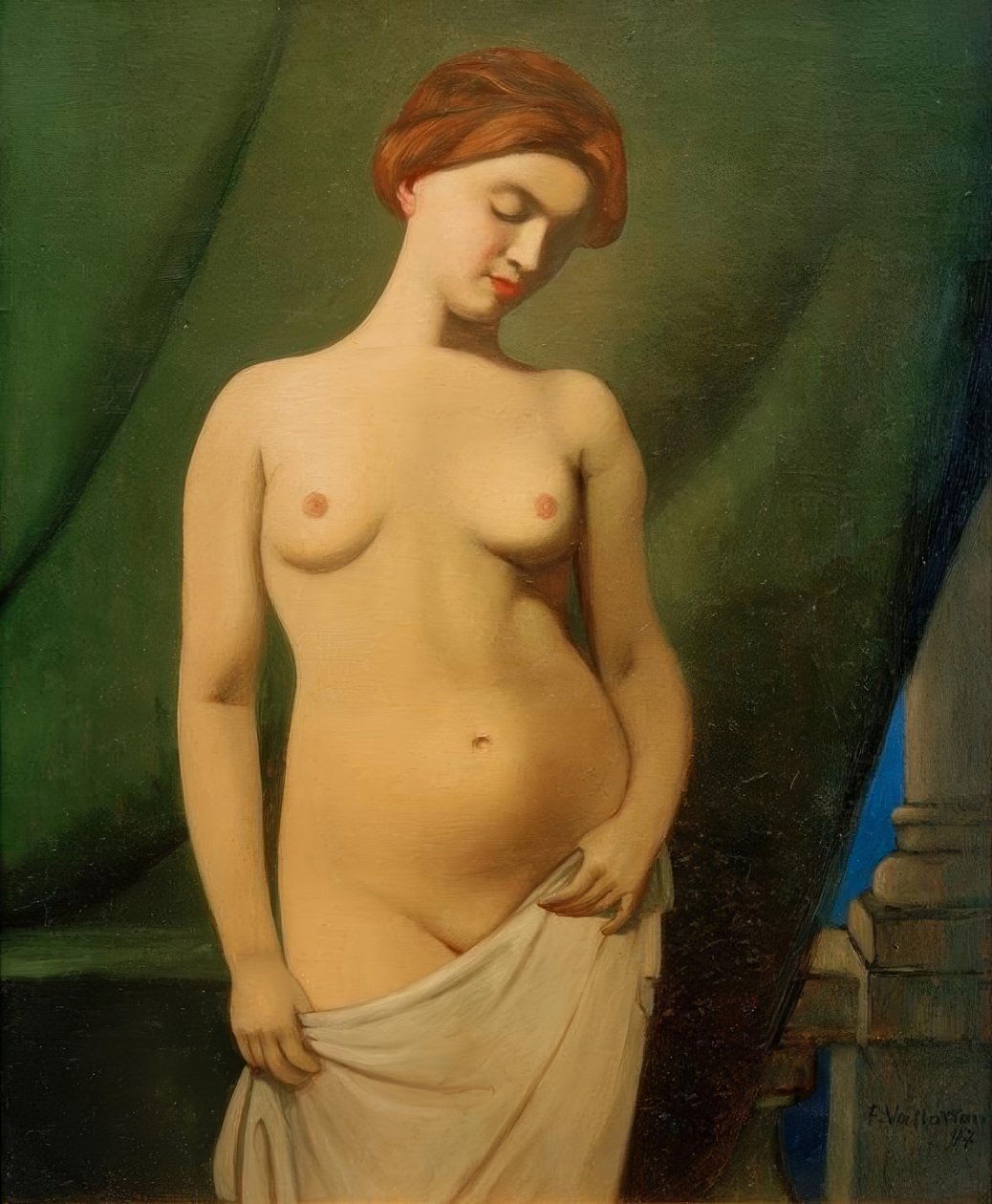 Naakte vrouwen, groene gordijn | Felix Edouard Vallotton