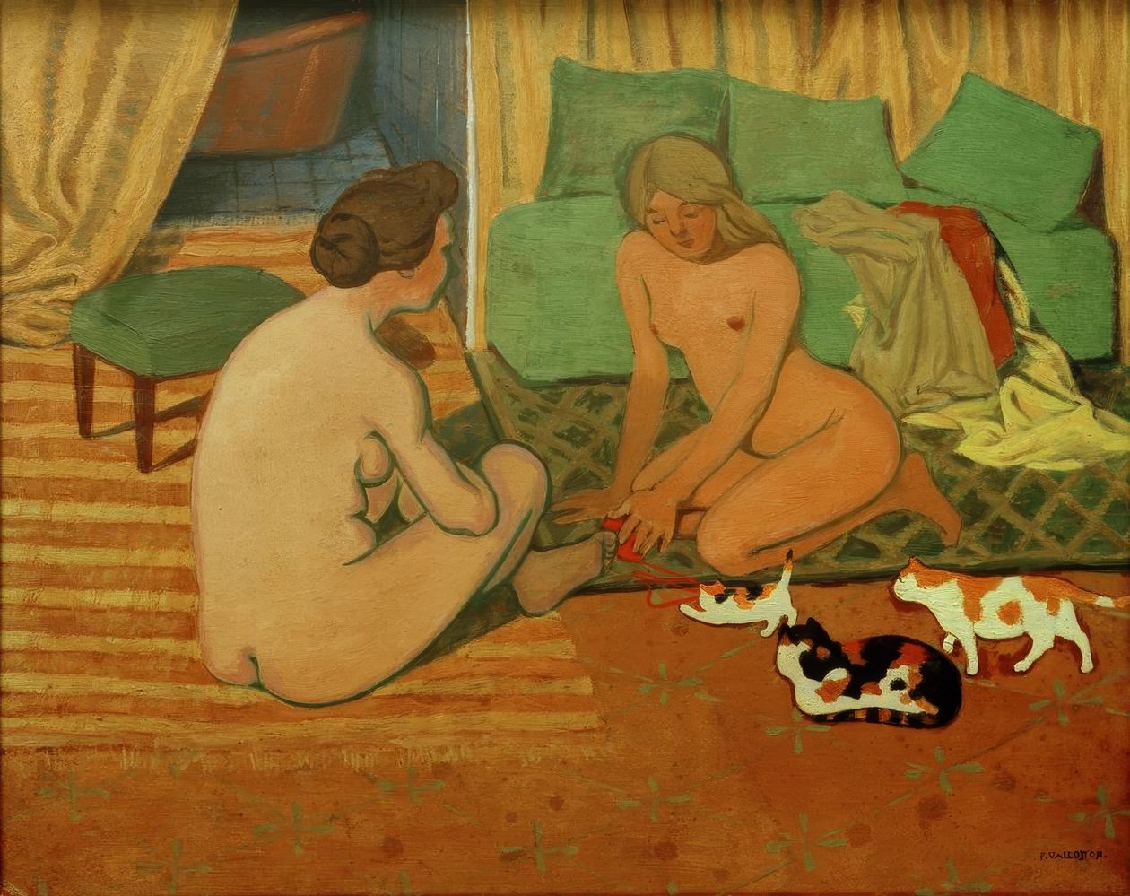 Naakte vrouwen met katten door Felix Edouard Vallotton