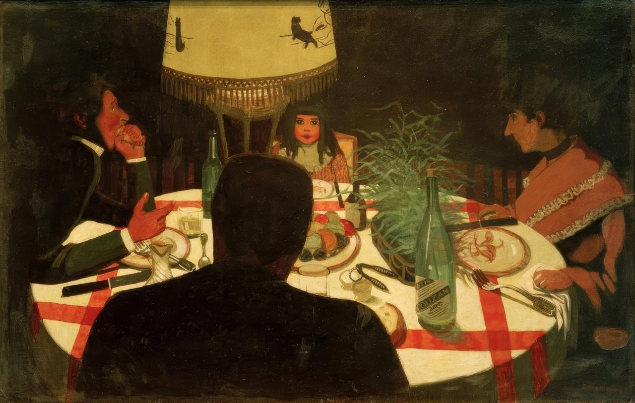 Het diner, lamplicht effect door Felix Edouard Vallotton