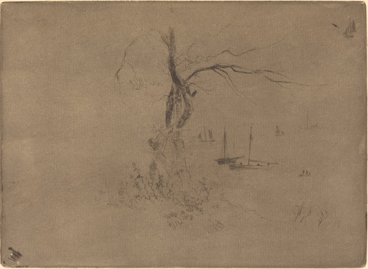 Bomen en boten door Felix Hilaire Buhot