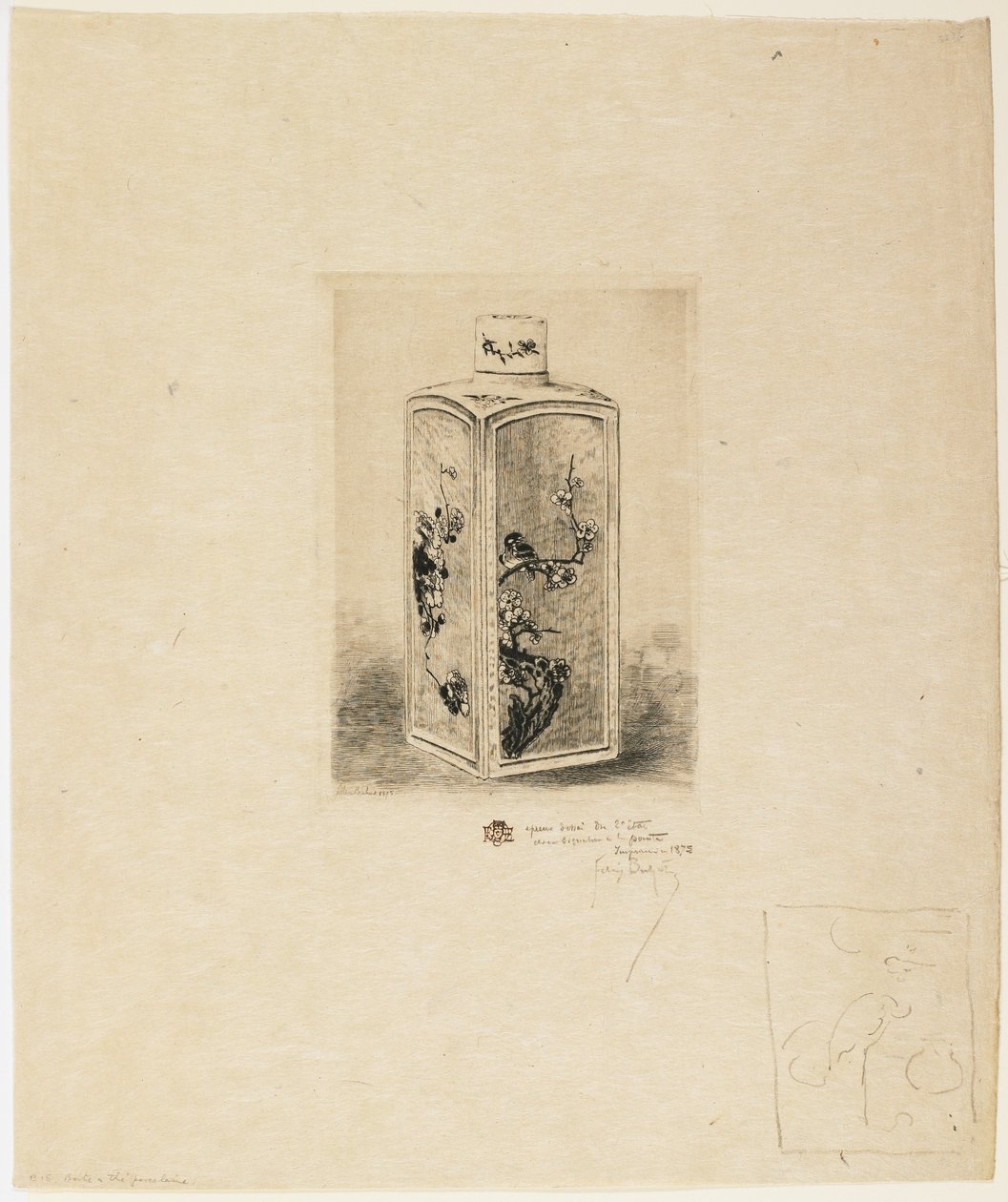 Theedoos van porselein door Felix Hilaire Buhot