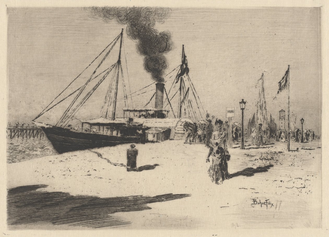 Embarcadere à Trouville (Kade in Trouville) door Felix Hilaire Buhot