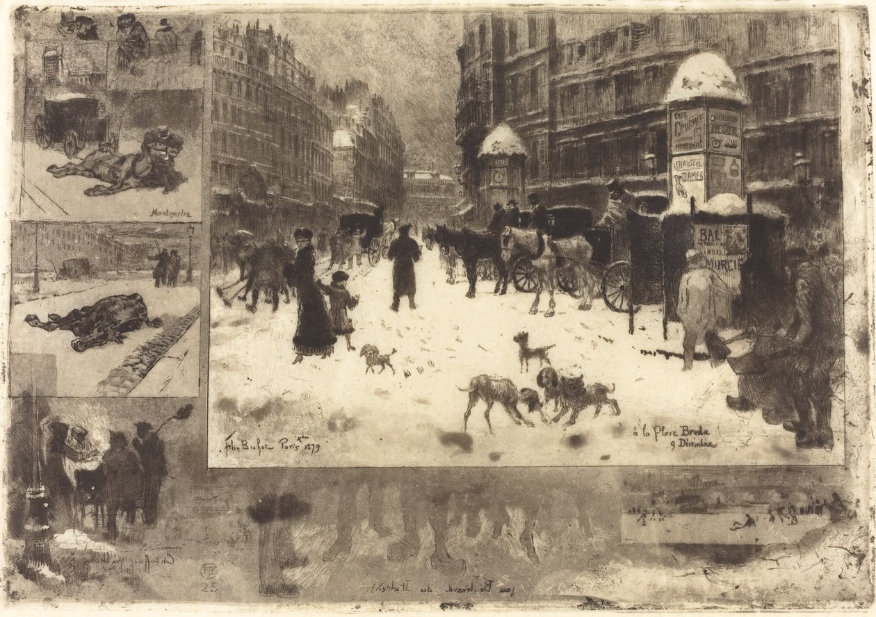 Winter in Parijs door Felix Hilaire Buhot