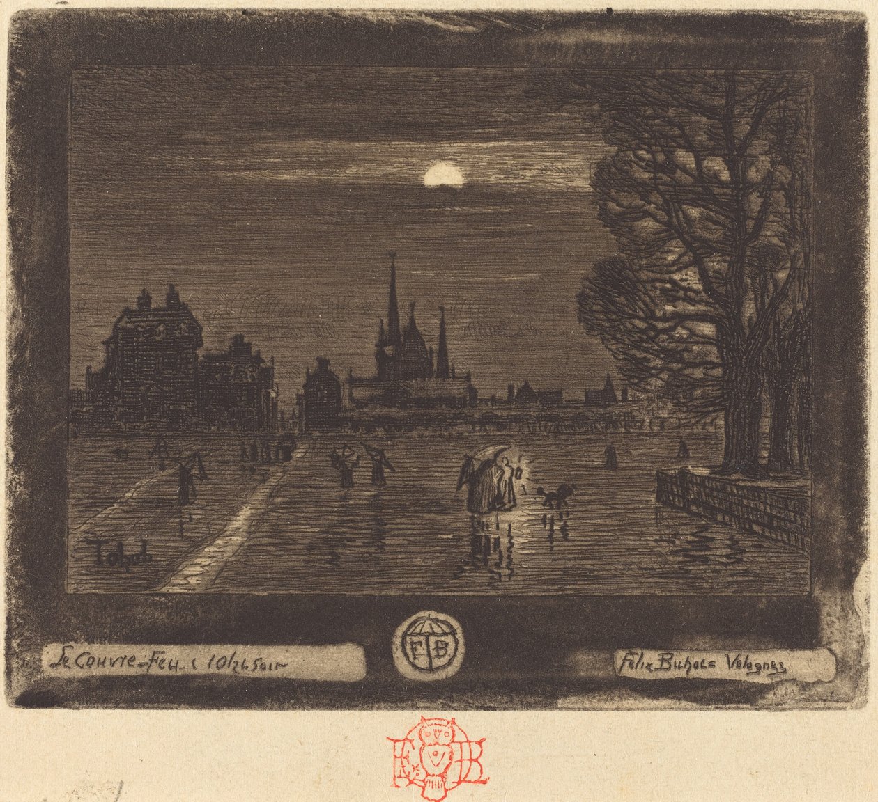 Le Couvre-Feu [recto] door Felix Hilaire Buhot