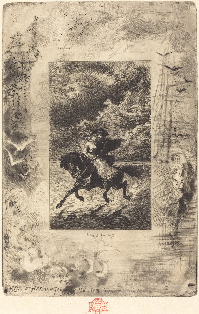 Ryno en Hermangarde, 1879-1880 door Felix Hilaire Buhot