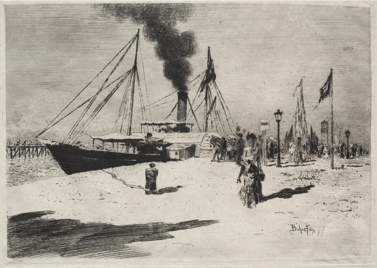 De kade van Trouville, 1877 door Felix Hilaire Buhot