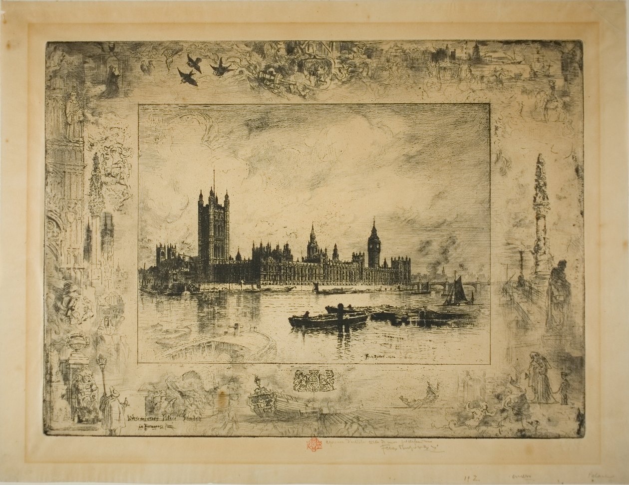 Westminster Palace, Londen door Felix Hilaire Buhot