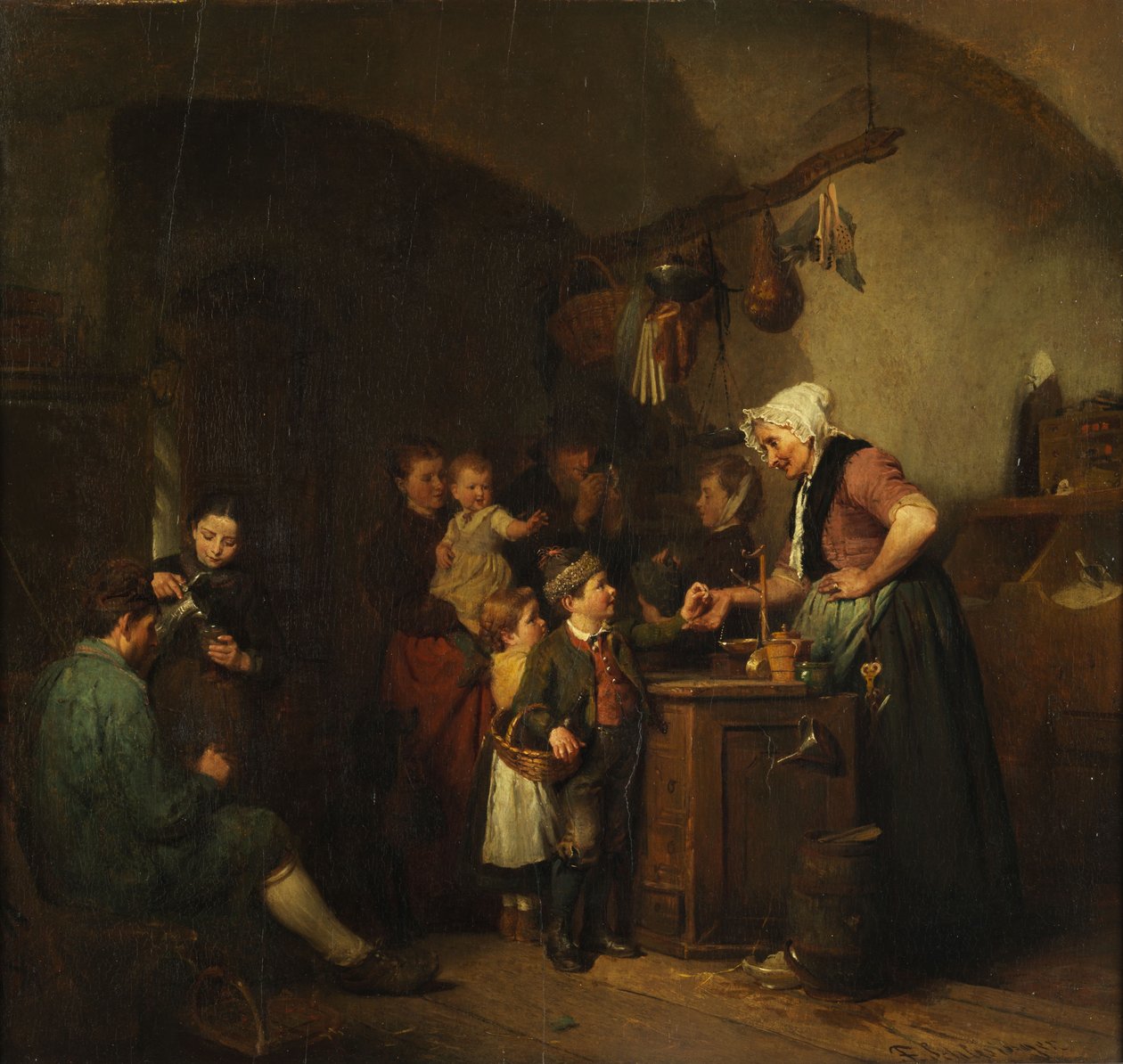 Binnen in de dorpswinkel door Felix Schlesinger