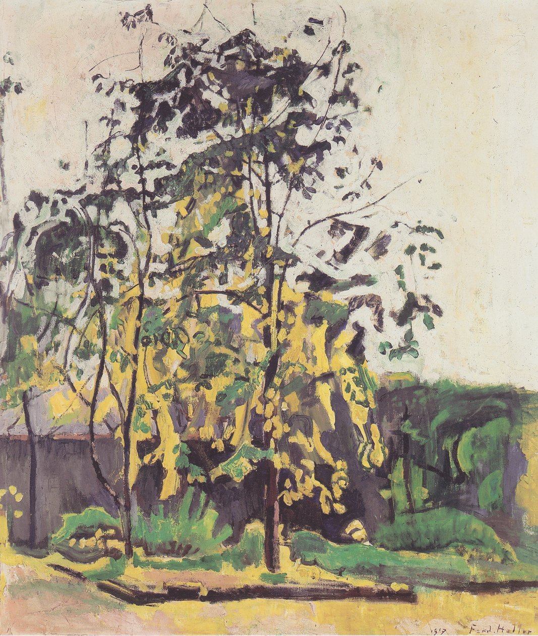 Bomen in de atelier tuin door Ferdinand Hodler