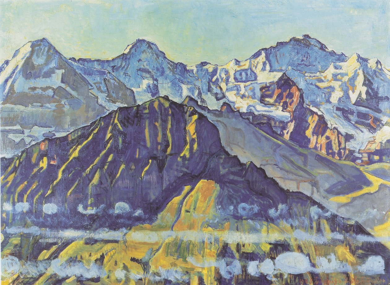 Eiger, Monnik en Jungfrau in de ochtendzon door Ferdinand Hodler