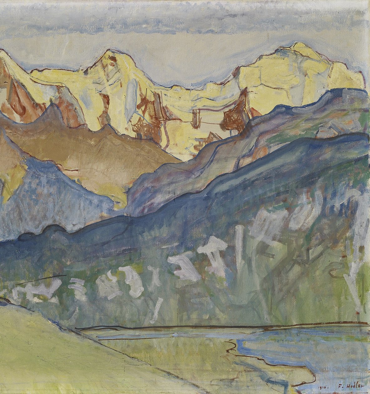 Eiger, Mönch en Jungfrau vanuit Beatenberg door Ferdinand Hodler