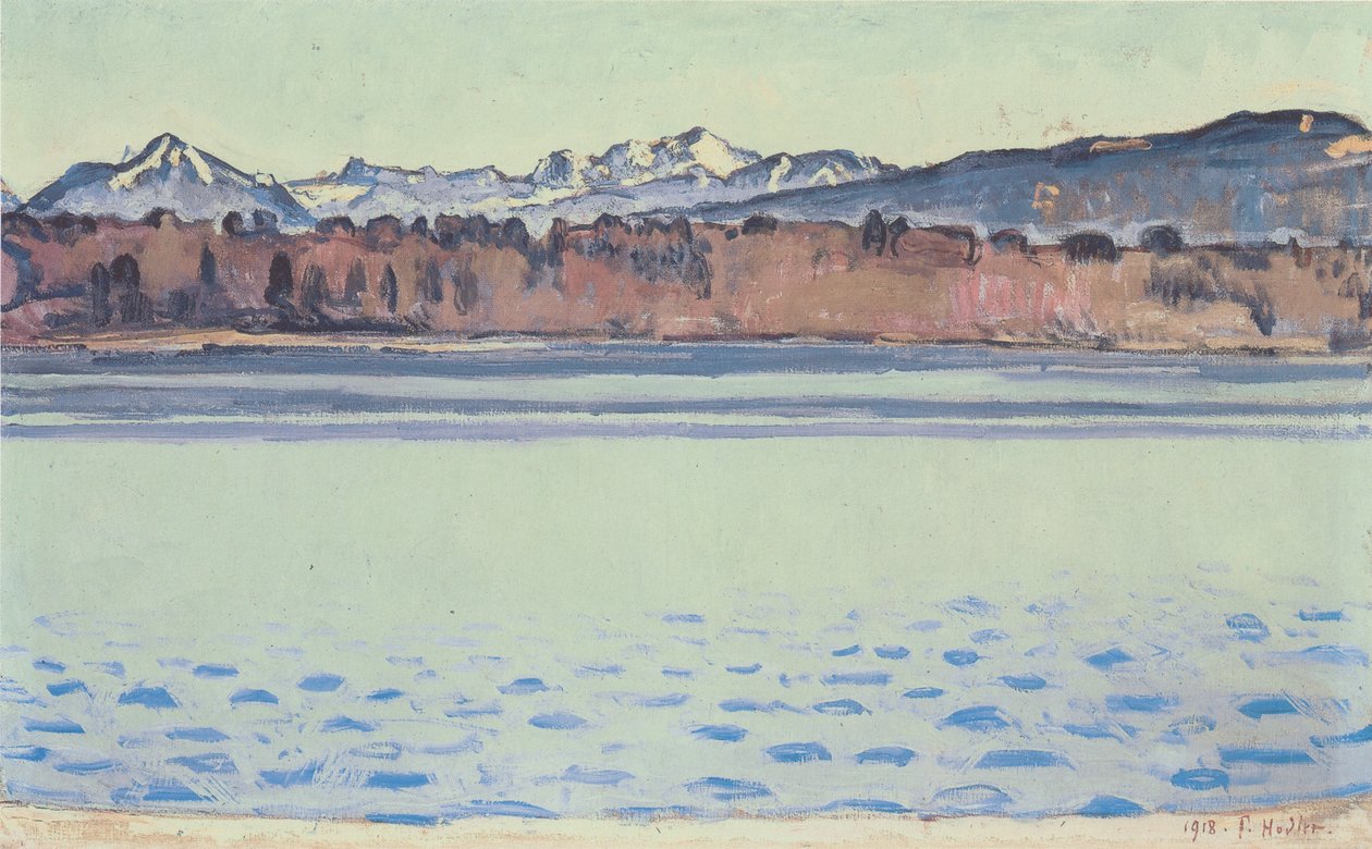 Meer van Genève met Mont-Blanc in de middag door Ferdinand Hodler