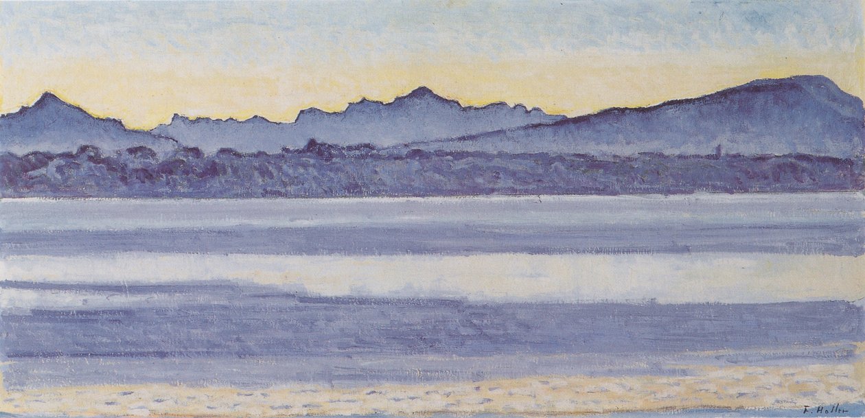 Meer van Genève met Mont-Blanc bij ochtendlicht door Ferdinand Hodler