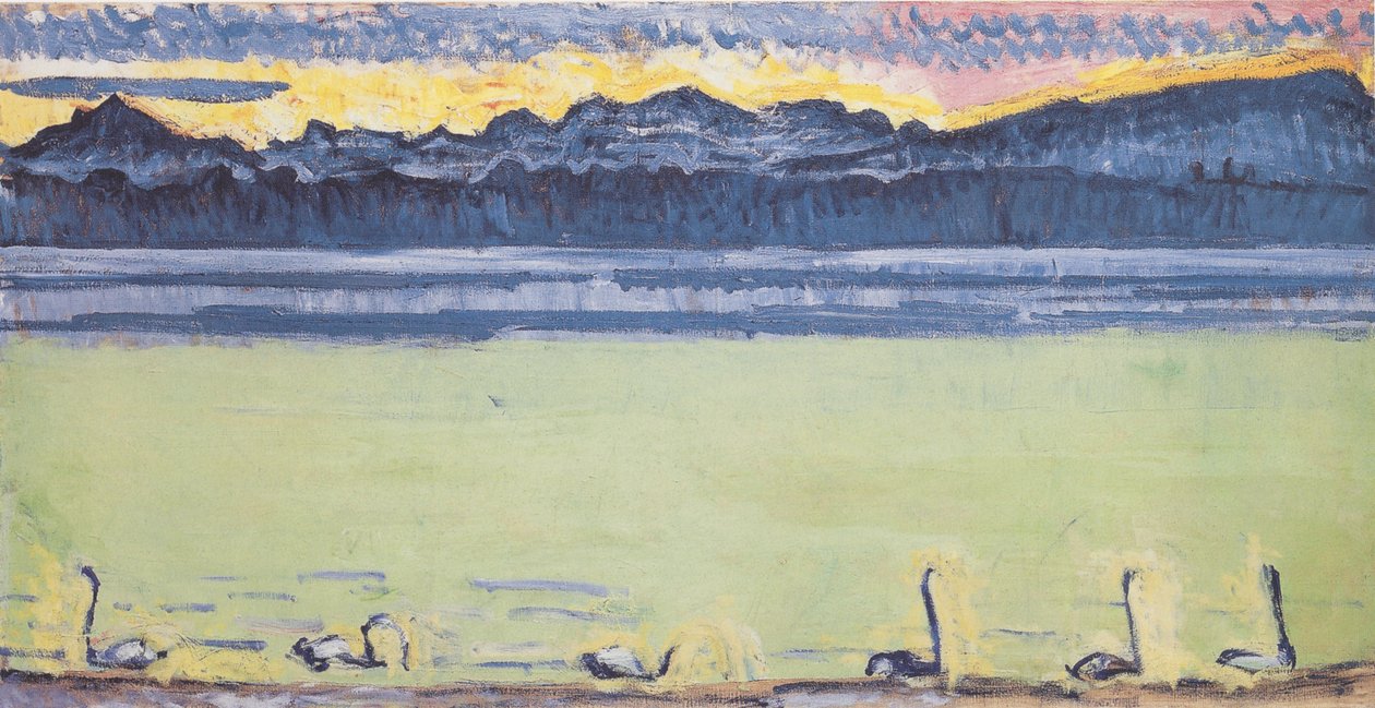 Meer van Genève met Mont-Blanc in de ochtendschemering door Ferdinand Hodler