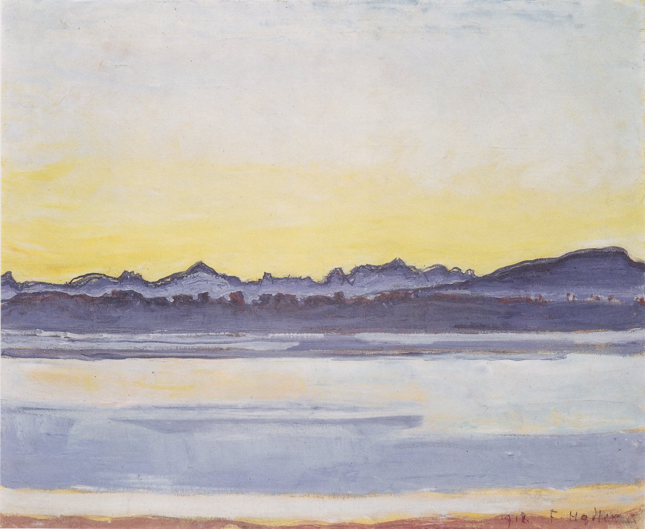 Meer van Genève met Mont-Blanc voor zonsopgang door Ferdinand Hodler