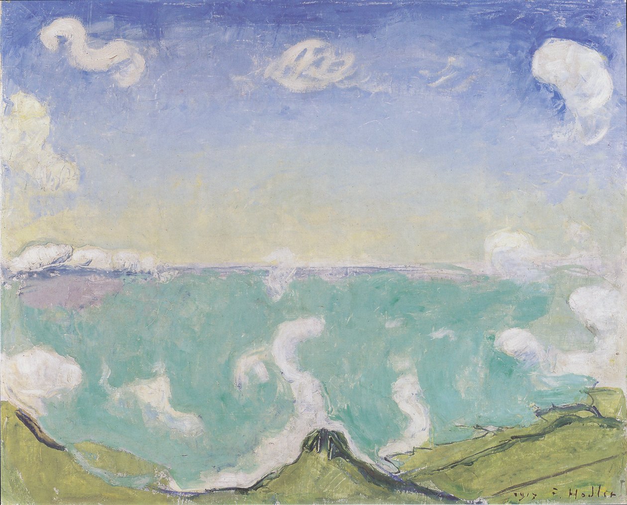 Landschap bij Caux met opkomende wolken door Ferdinand Hodler