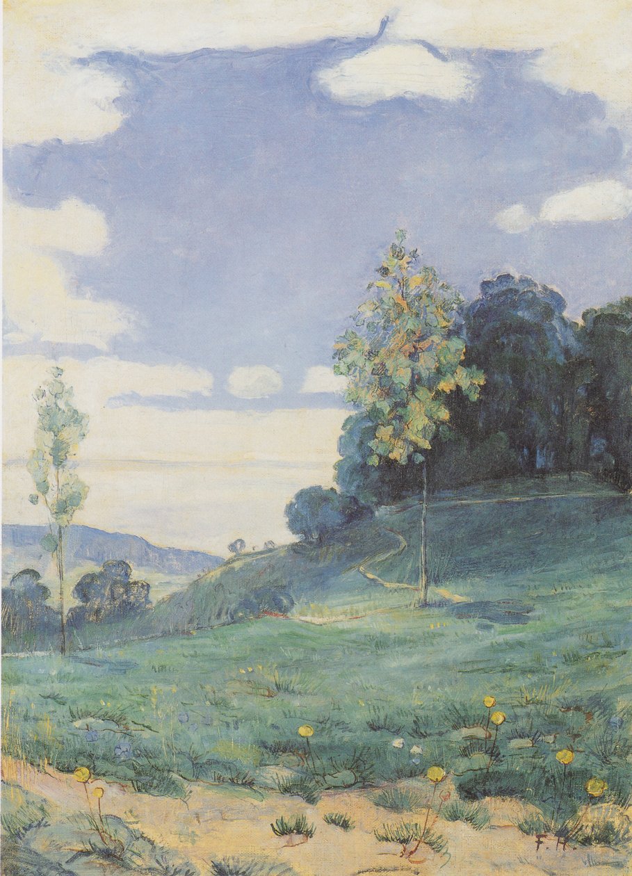 Landschap met twee kleine bomen door Ferdinand Hodler