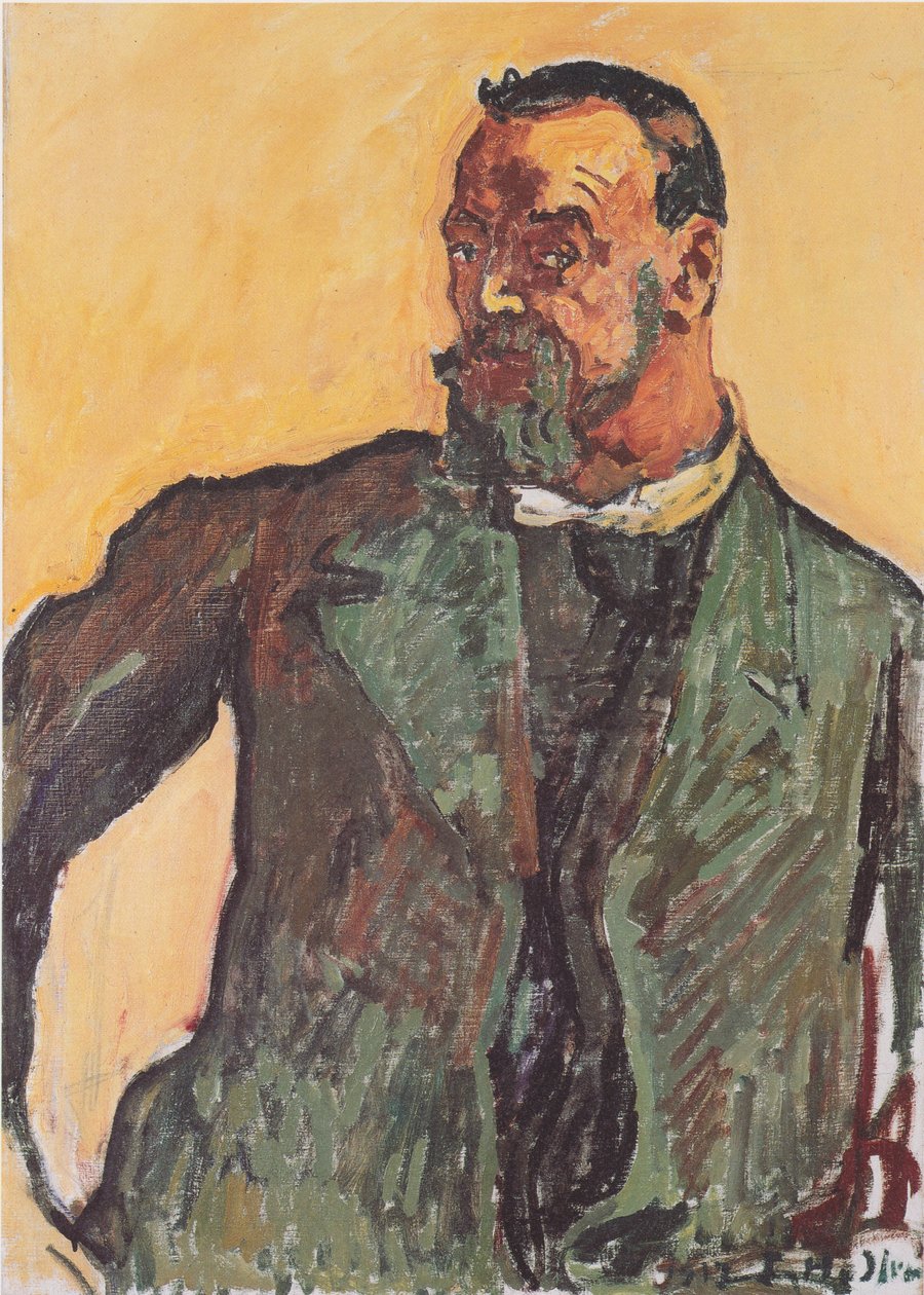 Zelfportret met groene jas door Ferdinand Hodler