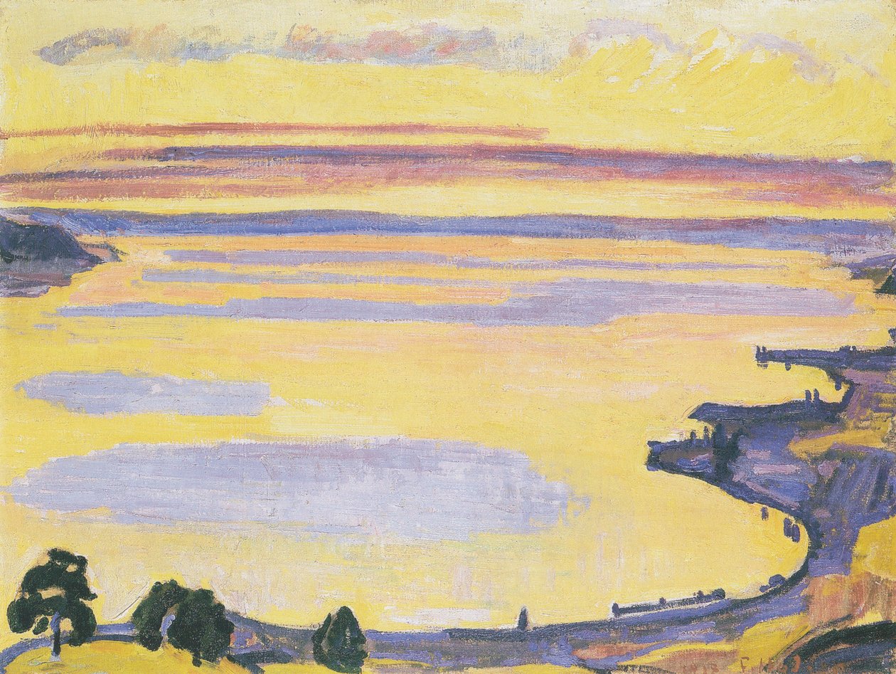 Zonsondergang aan het Meer van Genève vanuit Caux door Ferdinand Hodler