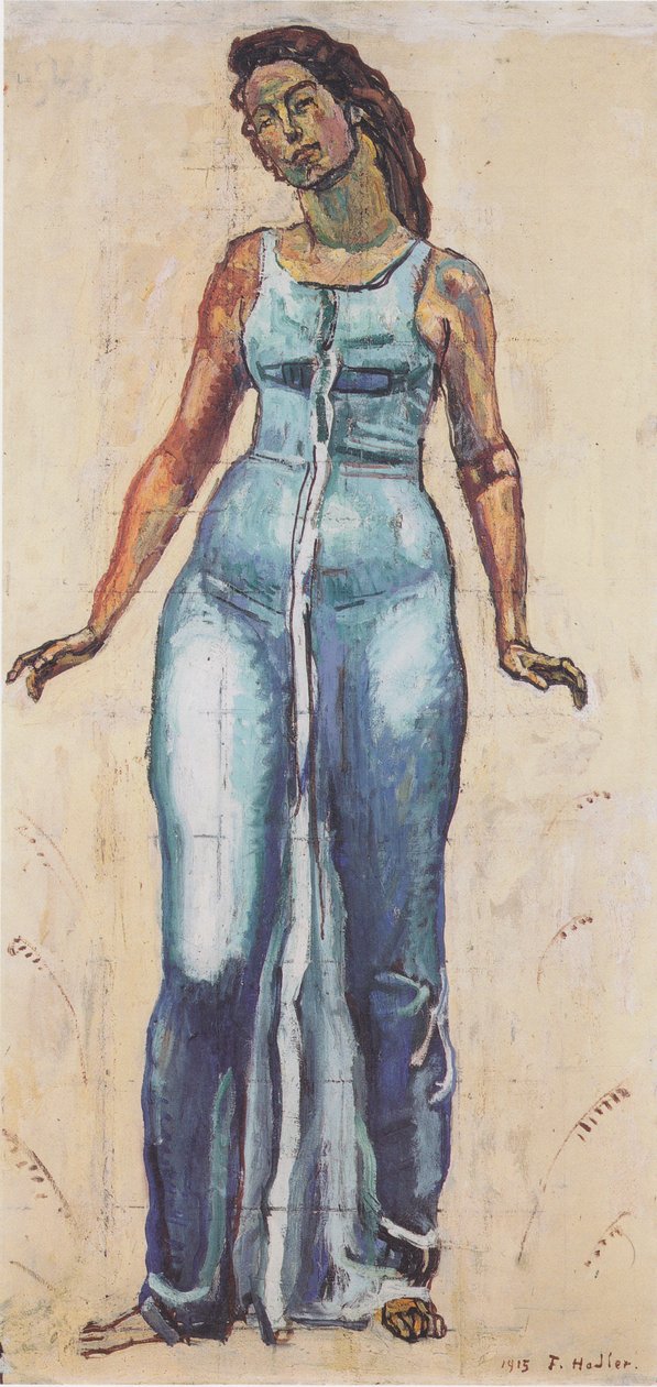 Staande Vrouw in Blauwe Kleding door Ferdinand Hodler