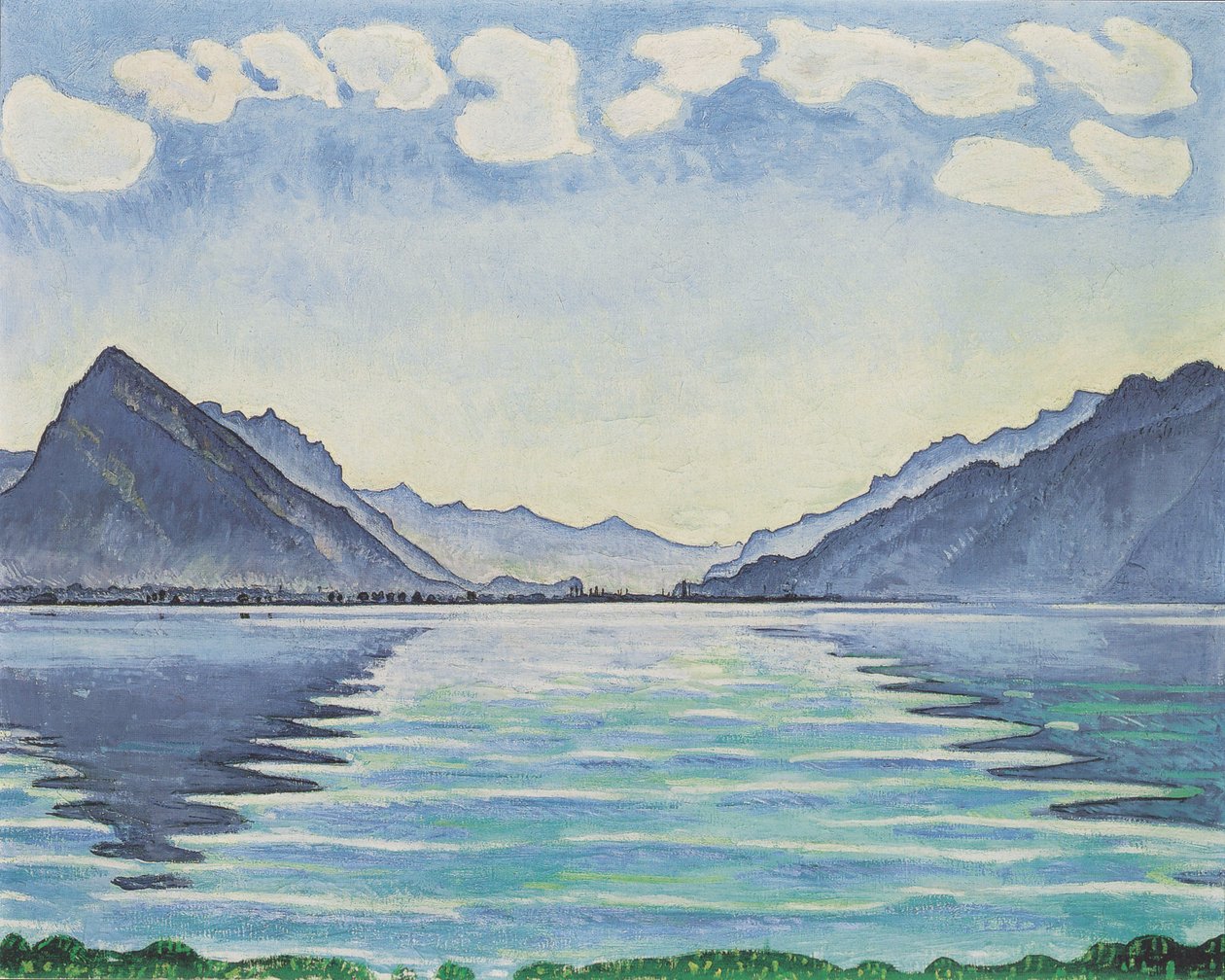 Meer van Thun met symmetrische weerspiegeling door Ferdinand Hodler