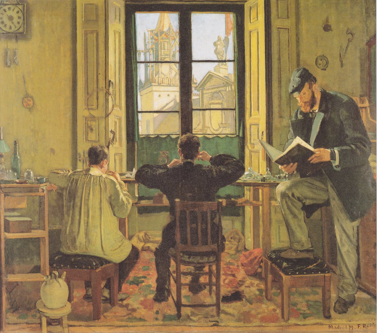 Horlogemakerij in Madrid door Ferdinand Hodler