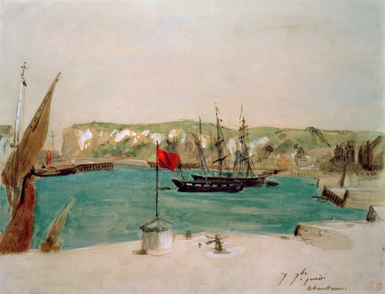Dieppe: quai Duquesne door Ferdinand Victor Eugene Delacroix
