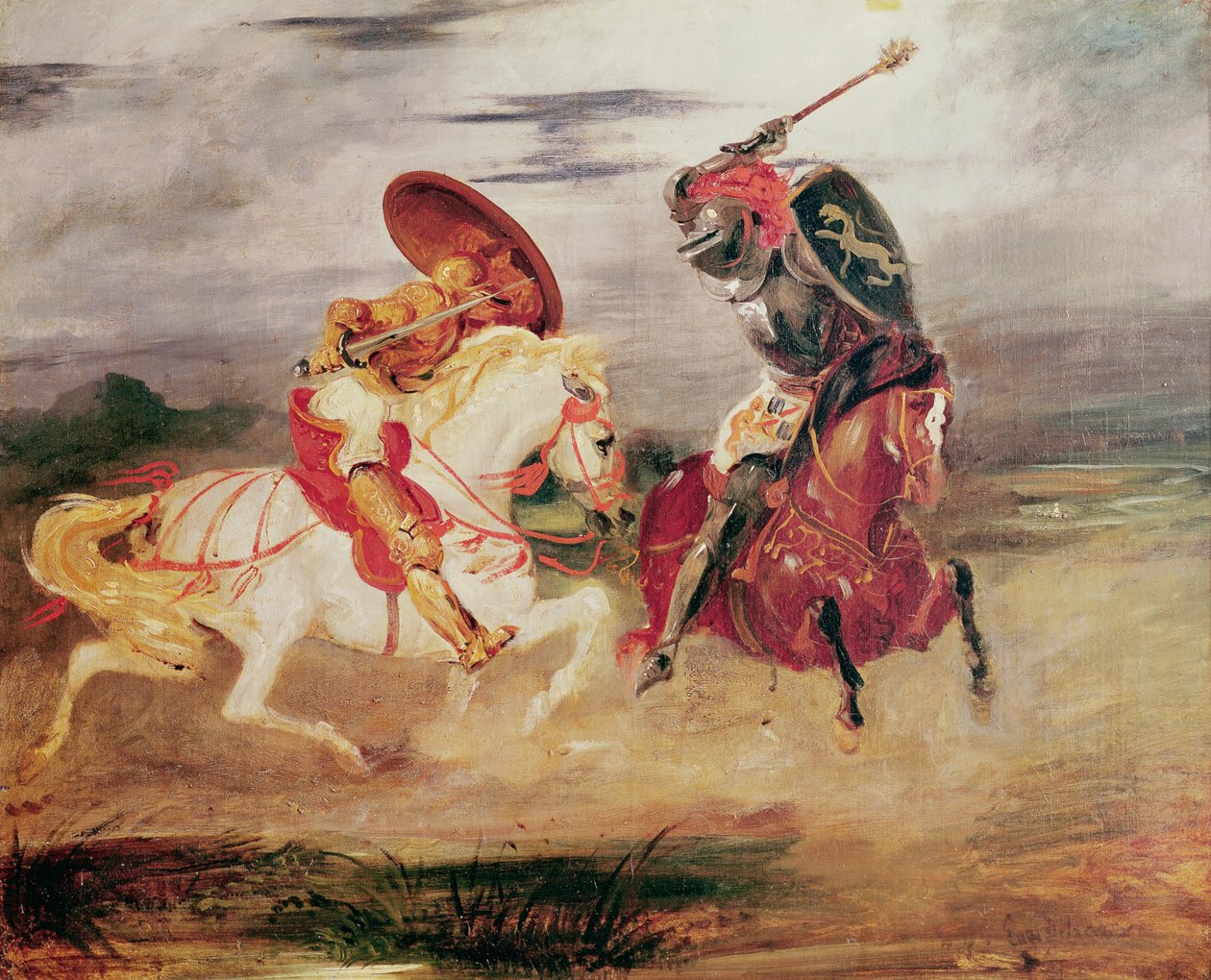 Twee ridders vechten in een landschap, c.1824 door Ferdinand Victor Eugene Delacroix