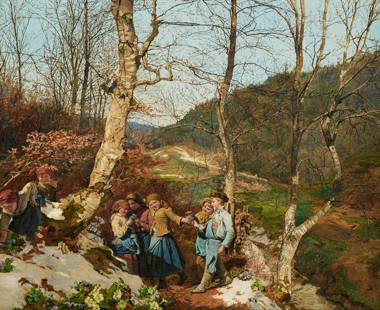 Vroeg voorjaar in het Wienerwald door Ferdinand Georg Waldmuller