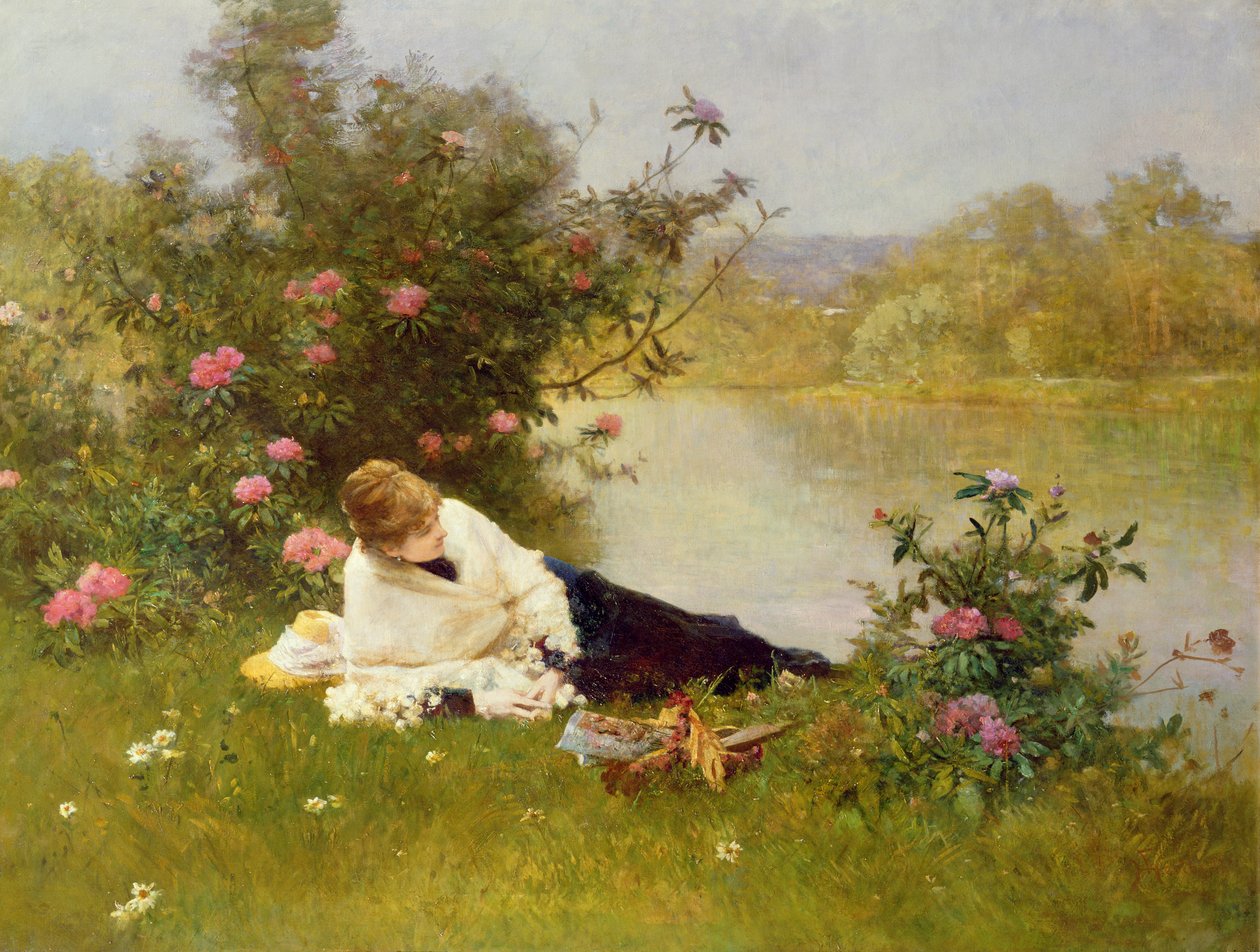 Vrouw aan een Rivieroever door Ferdinand Heilbuth