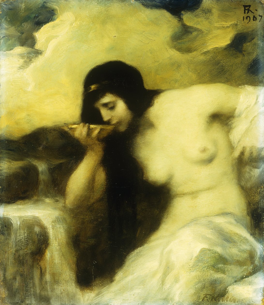Een nimf drinkend bij een bron, 1907 door Ferdinand Keller