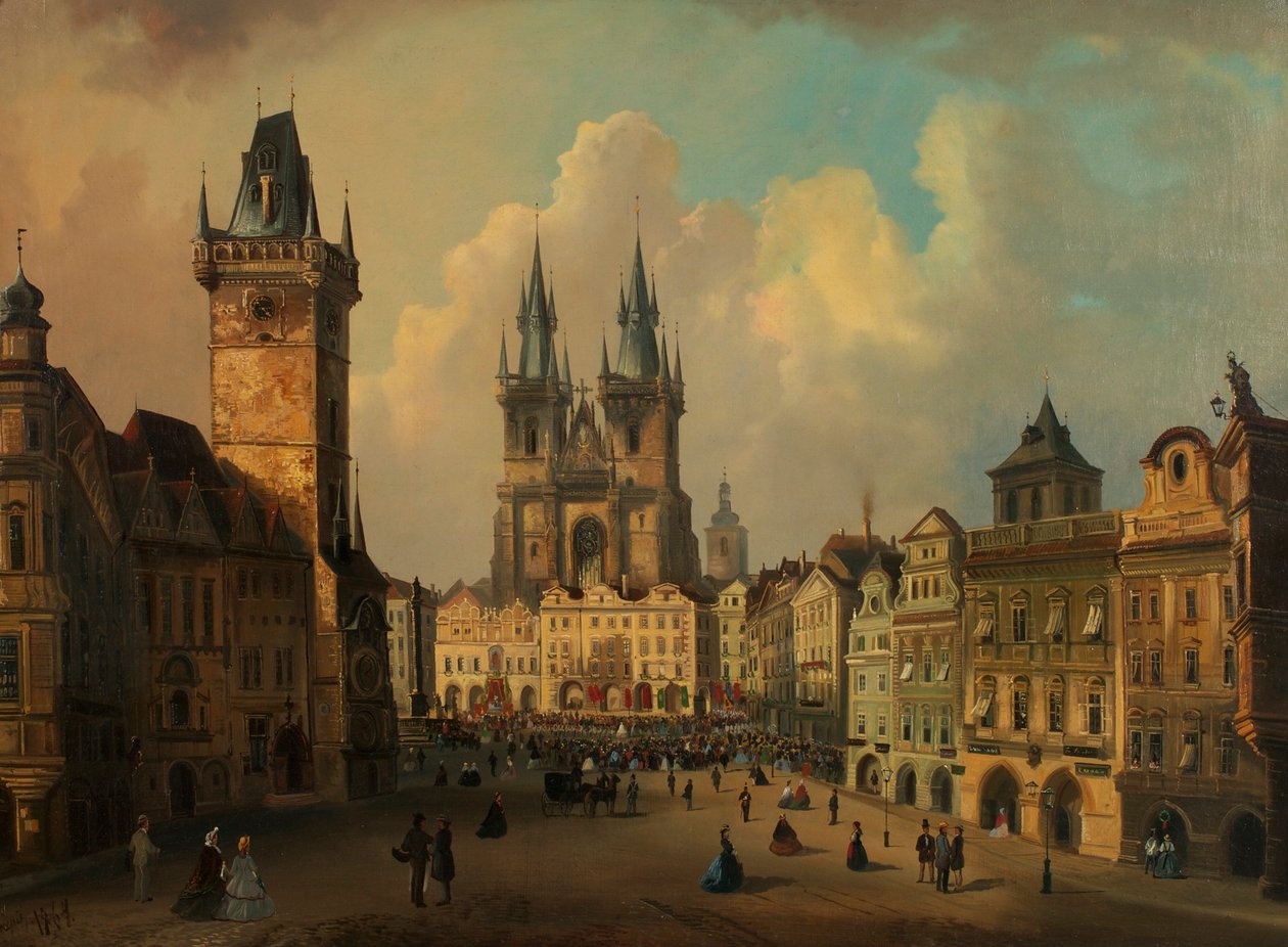 Het Oude Stadsplein in Praag door Ferdinand Lepie