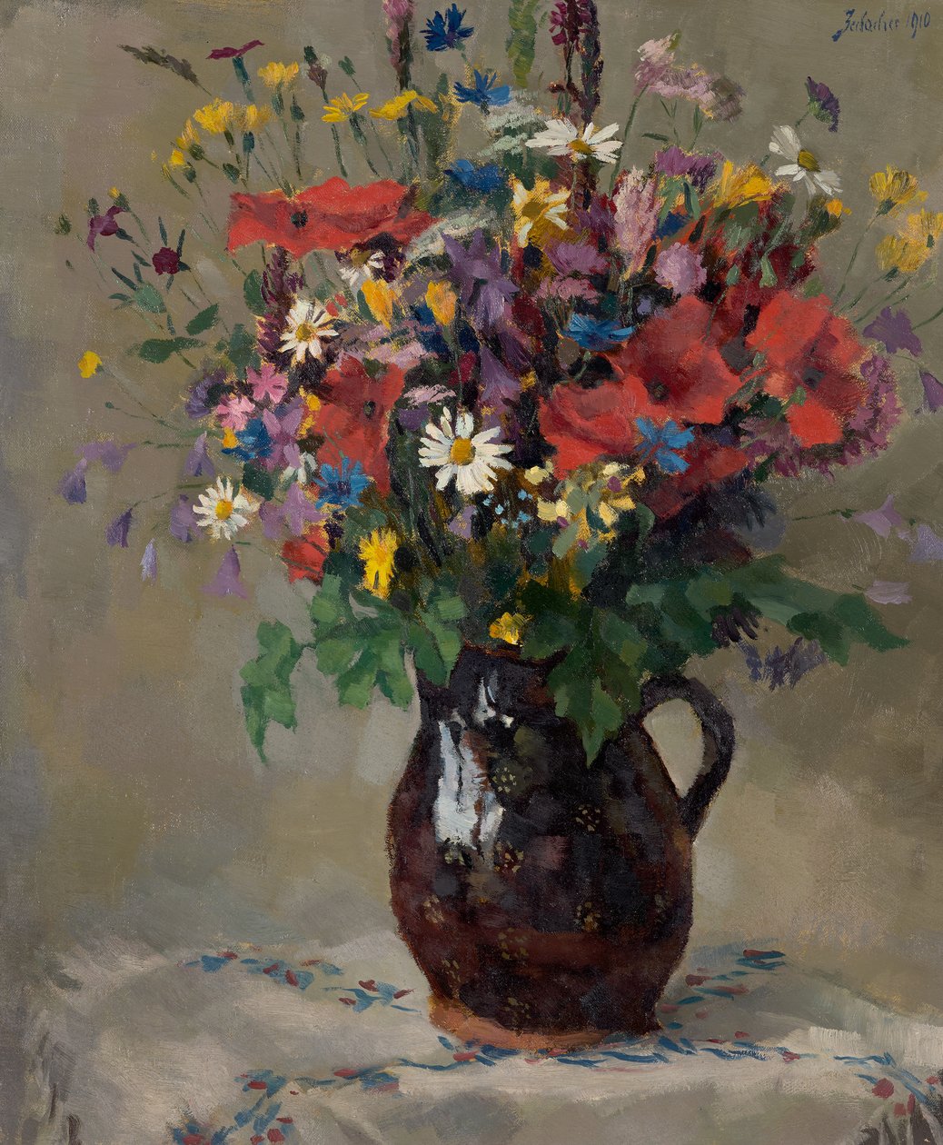 Weidebloemen in een kruik door Ferdinand Matthias Zerlacher