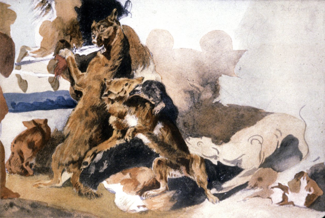 Wolven door Ferdinand Victor Eugene (after) Delacroix
