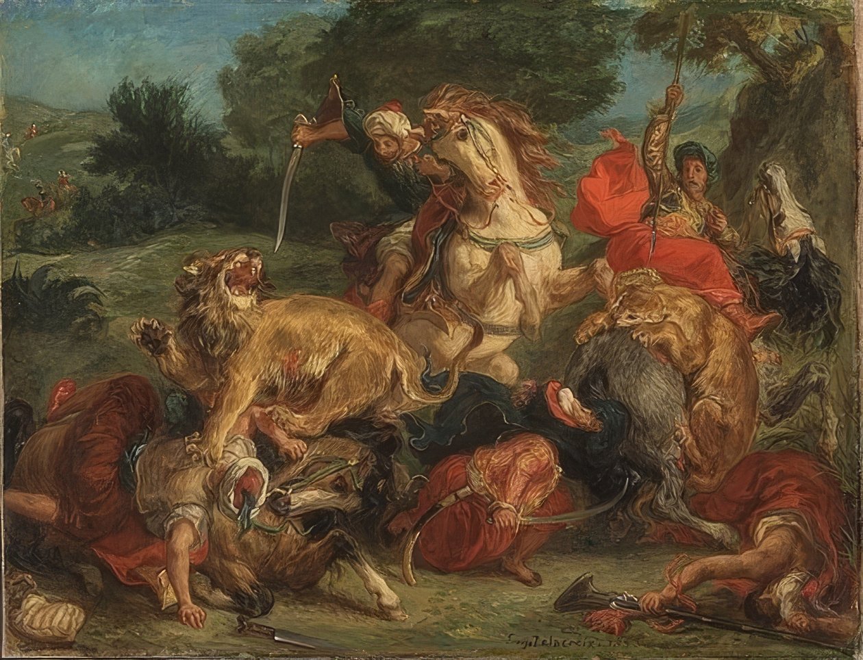 De leeuwenjacht. 1855 door Ferdinand Victor Eugene Delacroix