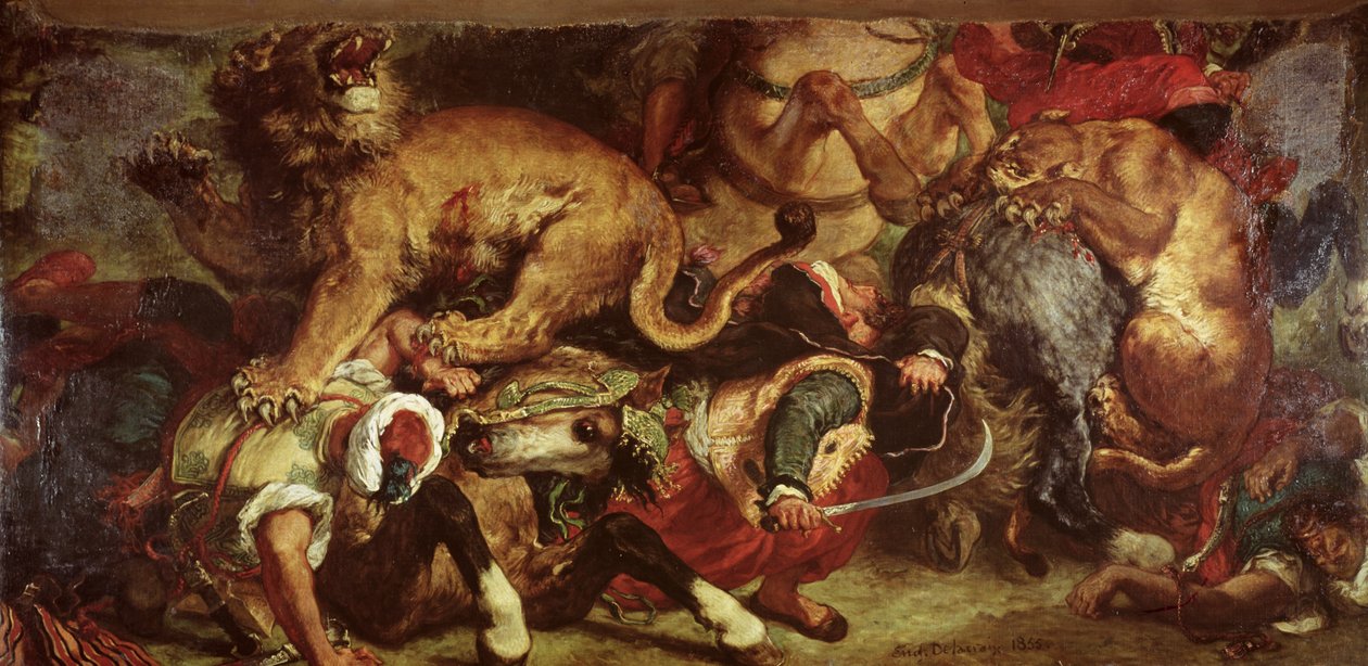 De leeuwenjacht, 1855 door Ferdinand Victor Eugene Delacroix