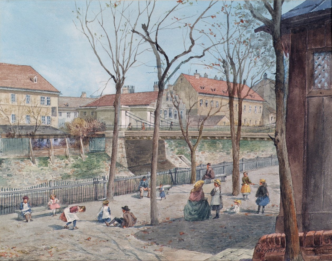 De Kettenbrücke over de Wienfluss door Ferdinand Weckbrodt