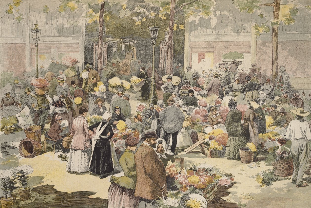 De bloemenmarkt, Parijs, 1886 door Fernand Fau