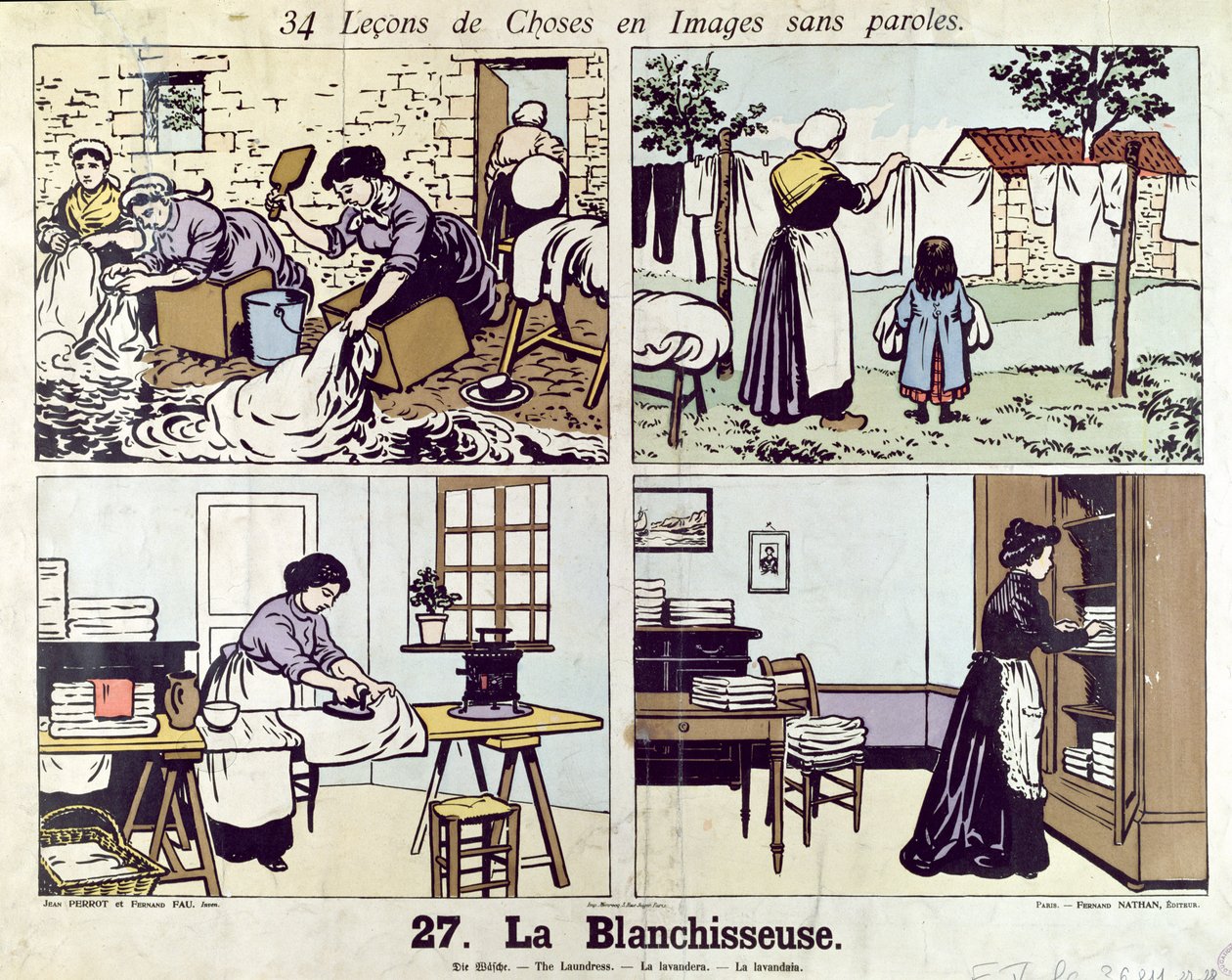 De Wasvrouw, uit 34 Lessen van Beelden zonder Woorden, begin 20e eeuw door Fernand and Perrot, Jean Fau